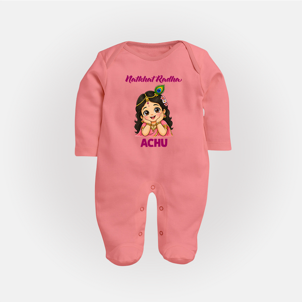 Little Radha Krishna Divine Charm Print Fullbody suit - PEACH - New Born (Chest 7.5")