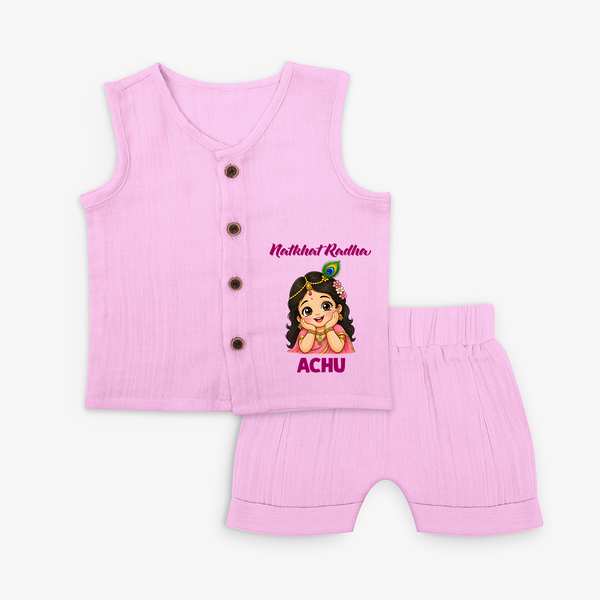Little Radha Krishna Divine Charm Print Jhabla Set - BABY PINK - 0 - 3 Months Old (Chest 9.8")