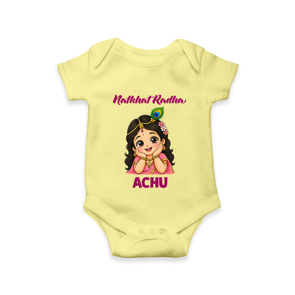 Little Radha Krishna Divine Charm Print Romper - PASTEL YELLOW - New Born (Chest 14")