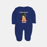 Little Radha Krishna Divine Charm Print Fullbody suit - NAVY BLUE - New Born (Chest 7.5")