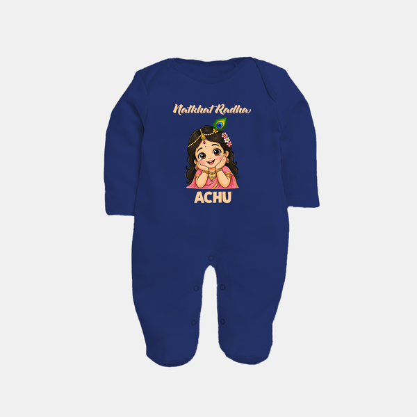 Little Radha Krishna Divine Charm Print Fullbody suit - NAVY BLUE - New Born (Chest 7.5")