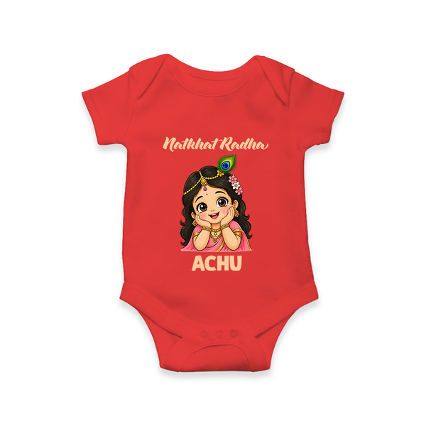Little Radha Krishna Divine Charm Print Romper - RED - New Born (Chest 14")