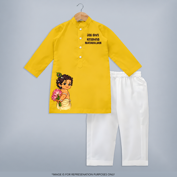 Jai Shri Krishna Divine Little Krishna Printed Kurta - CHROME YELLOW - 3 - 6 Months Old (Chest 24", Kurta Length 14'', Waist 19", Pant Length 14")
