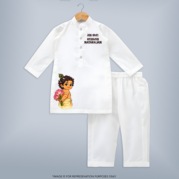 Jai Shri Krishna Divine Little Krishna Printed Kurta - WHITE - 3 - 6 Months Old (Chest 24", Kurta Length 14'', Waist 19", Pant Length 14")