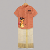 Jai Shri Krishna Divine Little Krishna Printed Shirt and Dhoti - ORANGE - 0 - 6 Months Old (Chest-23") (Dhoti length-14")