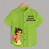 Jai Shri Krishna Divine Little Krishna Printed Shirt - LIME GREEN - 0 - 6 Months Old (Chest 23")