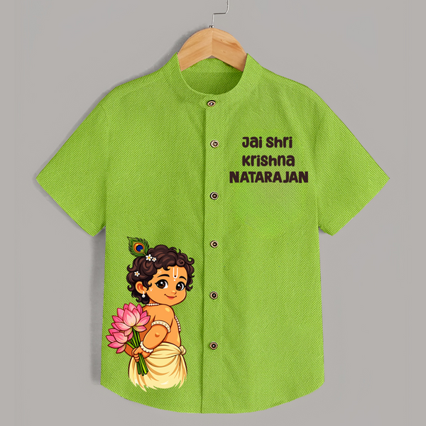 Jai Shri Krishna Divine Little Krishna Printed Shirt - LIME GREEN - 0 - 6 Months Old (Chest 23")