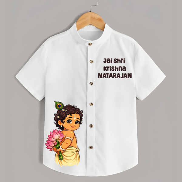 Jai Shri Krishna Divine Little Krishna Printed Shirt - WHITE - 0 - 6 Months Old (Chest 23")