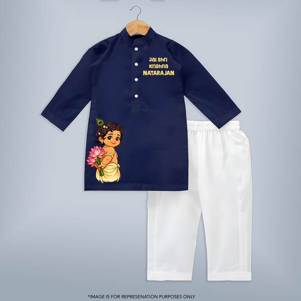 Jai Shri Krishna Divine Little Krishna Printed Kurta - NAVY BLUE - 3 - 6 Months Old (Chest 24", Kurta Length 14'', Waist 19", Pant Length 14")