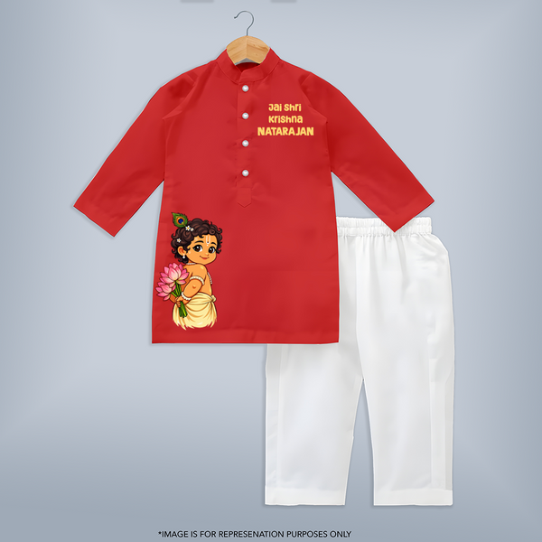 Jai Shri Krishna Divine Little Krishna Printed Kurta - RED - 3 - 6 Months Old (Chest 24", Kurta Length 14'', Waist 19", Pant Length 14")
