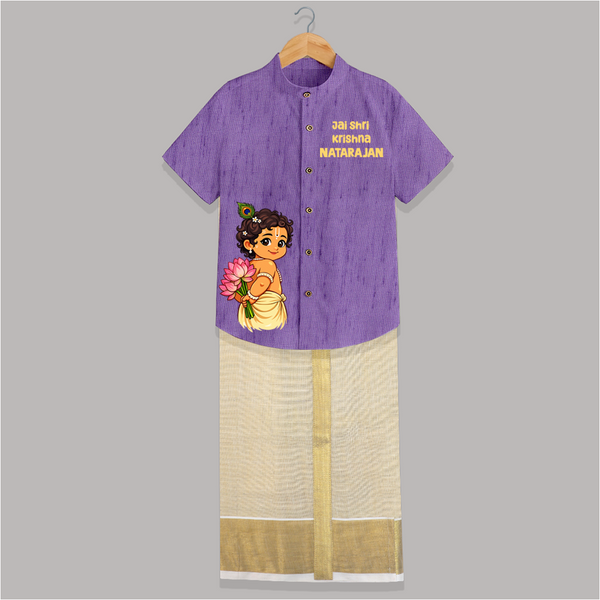 Jai Shri Krishna Divine Little Krishna Printed Shirt and Dhoti - ROYAL PURPLE - 0 - 6 Months Old (Chest-23") (Dhoti length-14")