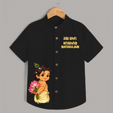Jai Shri Krishna Divine Little Krishna Printed Shirt - BLACK - 0 - 6 Months Old (Chest 23")