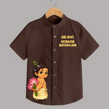 Jai Shri Krishna Divine Little Krishna Printed Shirt - CHOCOLATE BROWN - 0 - 6 Months Old (Chest 23")