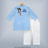 Cute Krishna Flute Melody Illustration Printed Kurta - BABY BLUE - 3 - 6 Months Old (Chest 24", Kurta Length 14'', Waist 19", Pant Length 14")