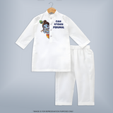 Cute Krishna Flute Melody Illustration Printed Kurta - WHITE - 3 - 6 Months Old (Chest 24", Kurta Length 14'', Waist 19", Pant Length 14")