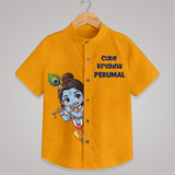 Cute Krishna Flute Melody Illustration Printed Shirt - CHROME YELLOW - 0 - 6 Months Old (Chest 23")