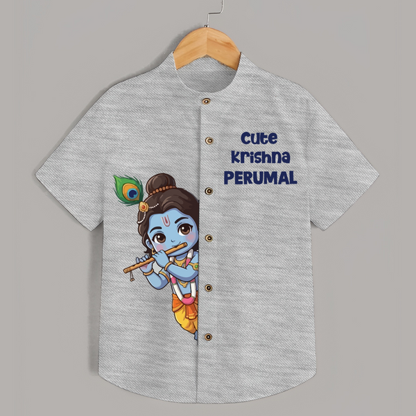 Cute Krishna Flute Melody Illustration Printed Shirt - GREY - 0 - 6 Months Old (Chest 23")