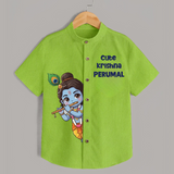 Cute Krishna Flute Melody Illustration Printed Shirt - LIME GREEN - 0 - 6 Months Old (Chest 23")