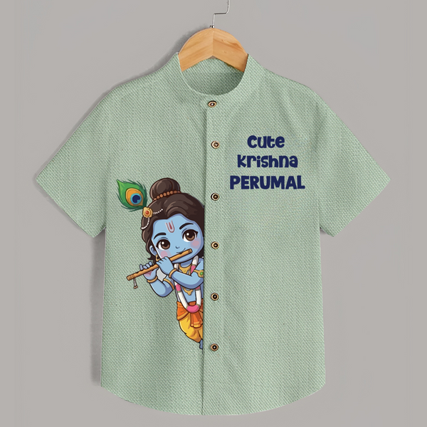 Cute Krishna Flute Melody Illustration Printed Shirt - MINT GREEN - 0 - 6 Months Old (Chest 23")