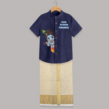 Cute Krishna Flute Melody Illustration Printed Shirt and Dhoti - DARK BLUE - 0 - 6 Months Old (Chest-23") (Dhoti length-14")