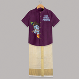 Cute Krishna Flute Melody Illustration Printed Shirt and Dhoti - GRAPE - 0 - 6 Months Old (Chest-23") (Dhoti length-14")