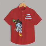 Cute Krishna Flute Melody Illustration Printed Shirt - RED - 0 - 6 Months Old (Chest 23")