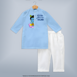 Krishna Janmashtami Lotus Celebration Printed Kurta - BABY BLUE - 3 - 6 Months Old (Chest 24", Kurta Length 14'', Waist 19", Pant Length 14")