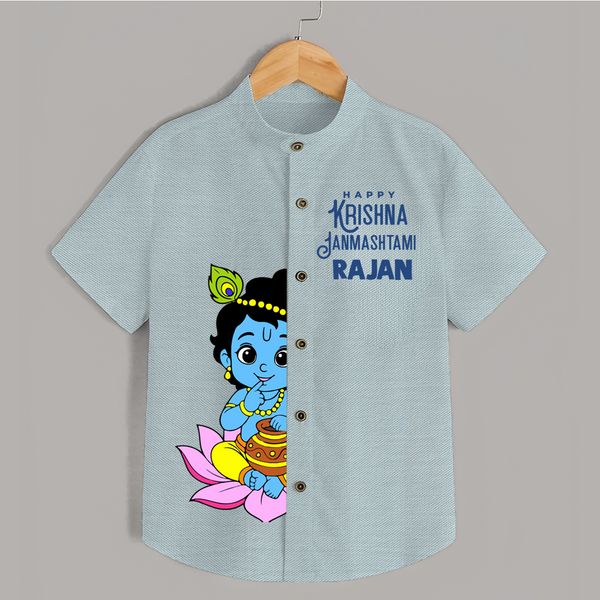 Krishna Janmashtami Lotus Celebration Printed Shirt - ARCTIC BLUE - 0 - 6 Months Old (Chest 23")