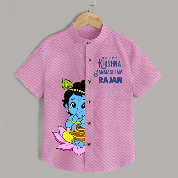 Krishna Janmashtami Lotus Celebration Printed Shirt - BABY PINK - 0 - 6 Months Old (Chest 23")
