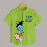 Krishna Janmashtami Lotus Celebration Printed Shirt - LIME GREEN - 0 - 6 Months Old (Chest 23")
