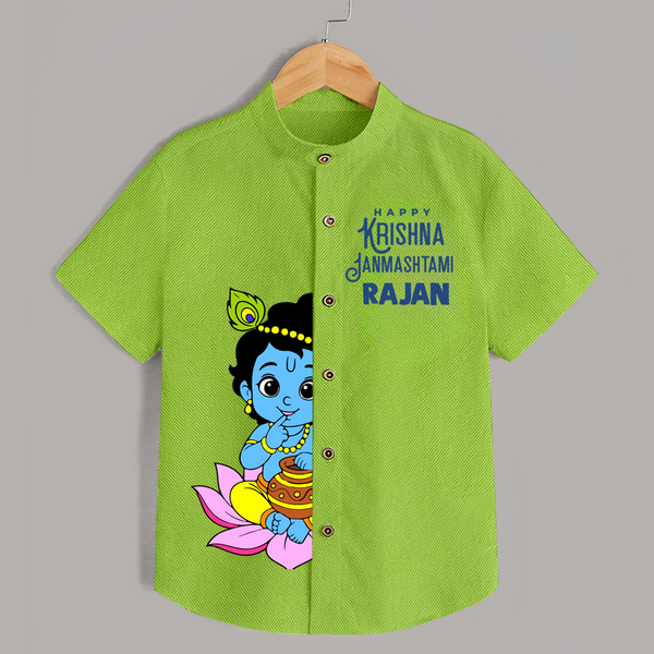 Krishna Janmashtami Lotus Celebration Printed Shirt - LIME GREEN - 0 - 6 Months Old (Chest 23")