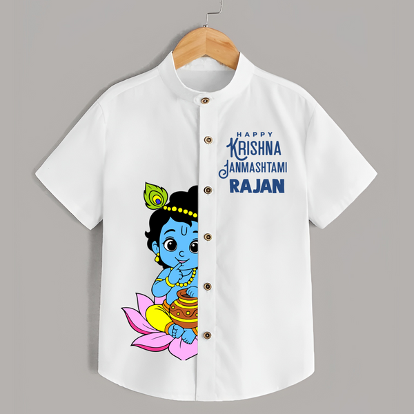 Krishna Janmashtami Lotus Celebration Printed Shirt - WHITE - 0 - 6 Months Old (Chest 23")