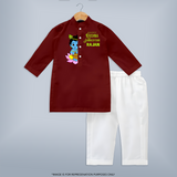 Krishna Janmashtami Lotus Celebration Printed Kurta - MAROON - 3 - 6 Months Old (Chest 24", Kurta Length 14'', Waist 19", Pant Length 14")