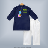 Krishna Janmashtami Lotus Celebration Printed Kurta - NAVY BLUE - 3 - 6 Months Old (Chest 24", Kurta Length 14'', Waist 19", Pant Length 14")