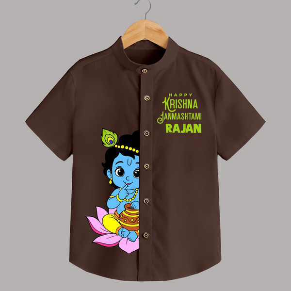 Krishna Janmashtami Lotus Celebration Printed Shirt - CHOCOLATE BROWN - 0 - 6 Months Old (Chest 23")