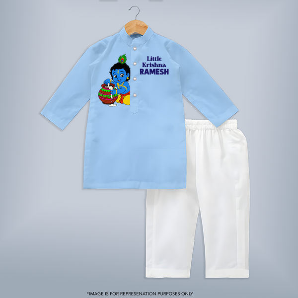 Little Krishna Makhan Pot Mischief Printed Kurta - BABY BLUE - 3 - 6 Months Old (Chest 24", Kurta Length 14'', Waist 19", Pant Length 14")