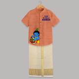 Little Krishna Makhan Pot Mischief Printed Shirt and Dhoti - ORANGE - 0 - 6 Months Old (Chest-23") (Dhoti length-14")