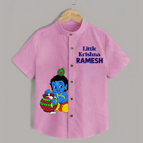 Little Krishna Makhan Pot Mischief Printed Shirt - BABY PINK - 0 - 6 Months Old (Chest 23")