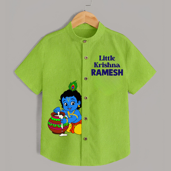 Little Krishna Makhan Pot Mischief Printed Shirt - LIME GREEN - 0 - 6 Months Old (Chest 23")