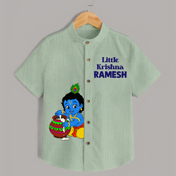 Little Krishna Makhan Pot Mischief Printed Shirt - MINT GREEN - 0 - 6 Months Old (Chest 23")
