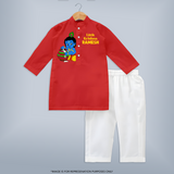 Little Krishna Makhan Pot Mischief Printed Kurta - RED - 3 - 6 Months Old (Chest 24", Kurta Length 14'', Waist 19", Pant Length 14")