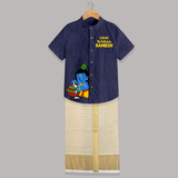 Little Krishna Makhan Pot Mischief Printed Shirt and Dhoti - DARK BLUE - 0 - 6 Months Old (Chest-23") (Dhoti length-14")