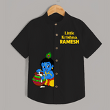 Little Krishna Makhan Pot Mischief Printed Shirt - BLACK - 0 - 6 Months Old (Chest 23")