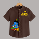 Little Krishna Makhan Pot Mischief Printed Shirt - CHOCOLATE BROWN - 0 - 6 Months Old (Chest 23")