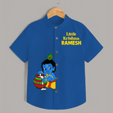 Little Krishna Makhan Pot Mischief Printed Shirt - COBALT BLUE - 0 - 6 Months Old (Chest 23")