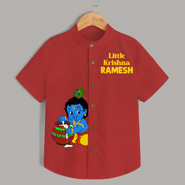 Little Krishna Makhan Pot Mischief Printed Shirt - RED - 0 - 6 Months Old (Chest 23")