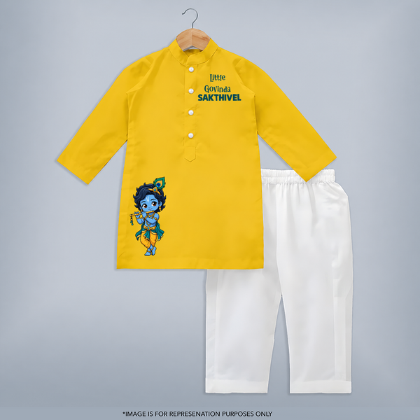 Little Krishna Butter Delight Illustration Printed Kurta - CHROME YELLOW - 3 - 6 Months Old (Chest 24", Kurta Length 14'', Waist 19", Pant Length 14")