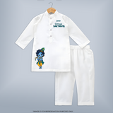 Little Krishna Butter Delight Illustration Printed Kurta - WHITE - 3 - 6 Months Old (Chest 24", Kurta Length 14'', Waist 19", Pant Length 14")