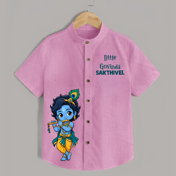 Little Krishna Butter Delight Illustration Printed Shirt - BABY PINK - 0 - 6 Months Old (Chest 23")