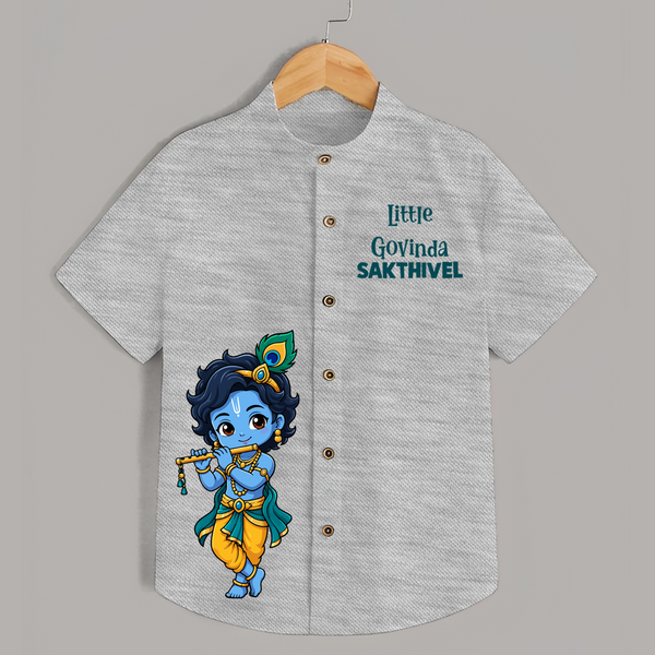 Little Krishna Butter Delight Illustration Printed Shirt - GREY - 0 - 6 Months Old (Chest 23")
